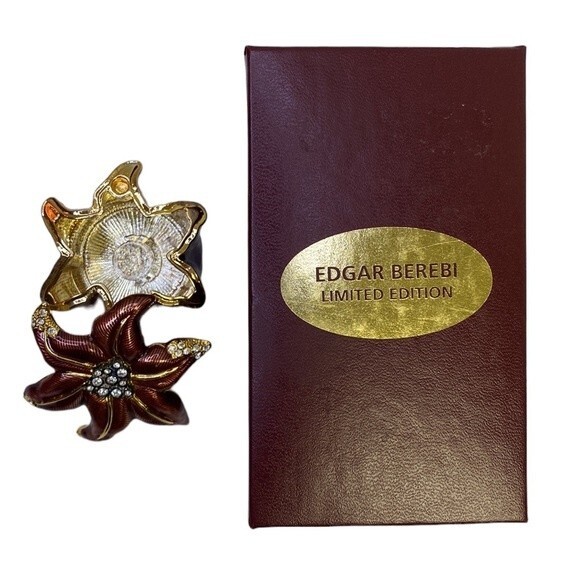 Edgar Berebi Limited Edition Enamel Lilac Pin Trinket Box & Brooch Poinssettia - Picture 3 of 11